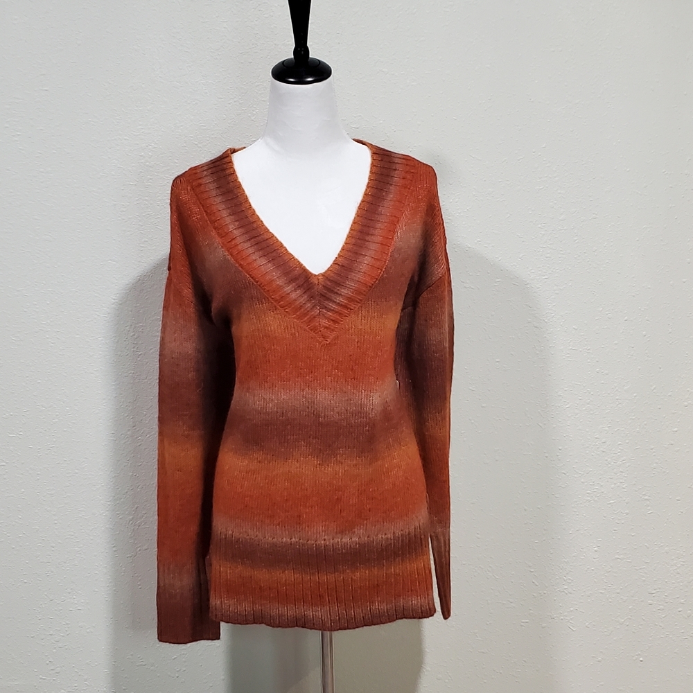 a.n.a A New Approach Sweater Fall Knit Pullover V Neckline Sweater Earthy Tones